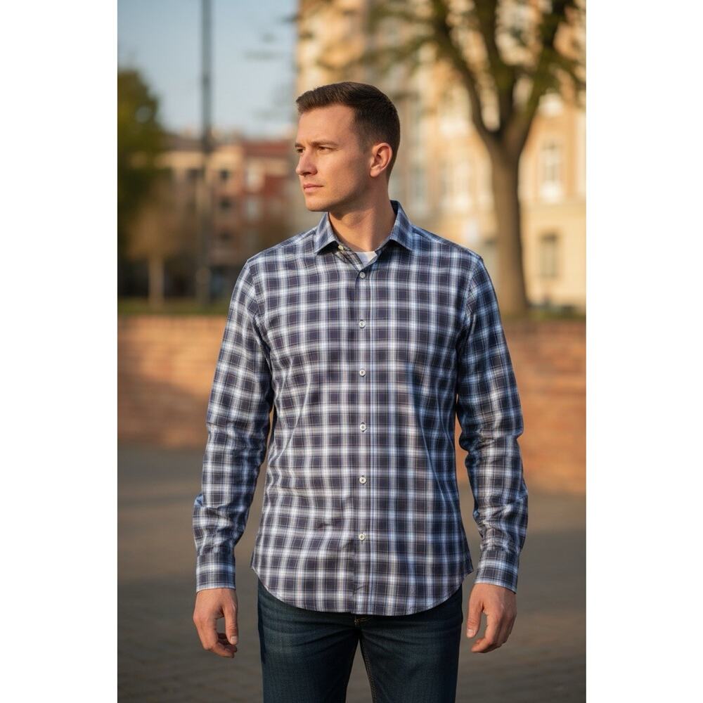 Peter Millar Men's Summer Comfort Shirt Size M, Blue, Button-Up, Plaid